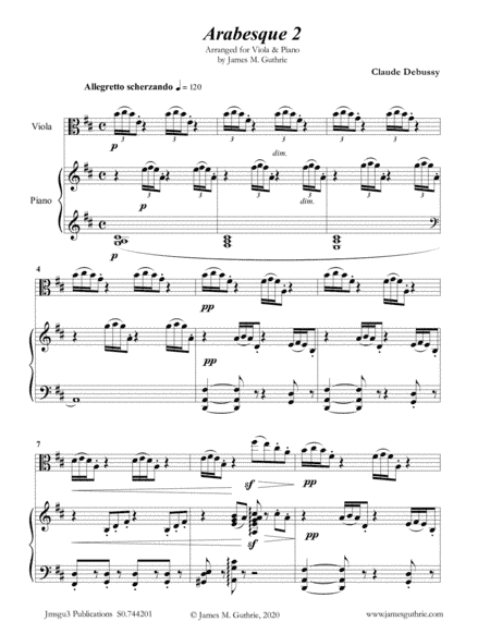 Debussy: Arabesque 2 for Viola & Piano (arr. James Guthrie, ASCAP)