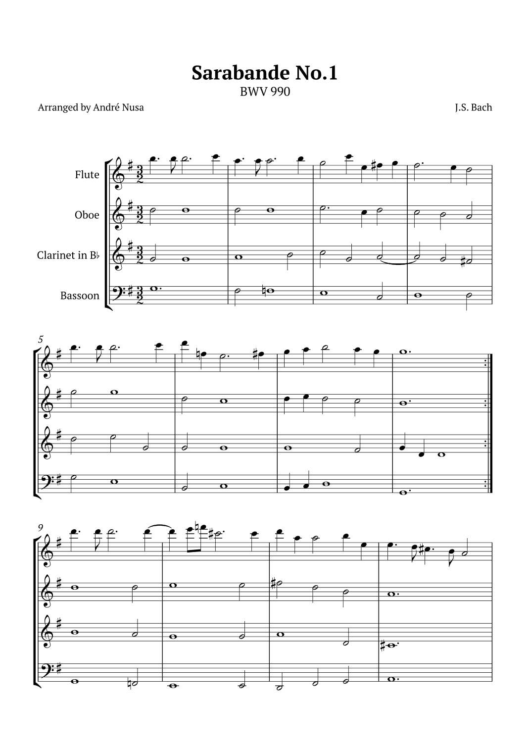 Sarabande No.1 BWV 990 (arr. André Nusa)