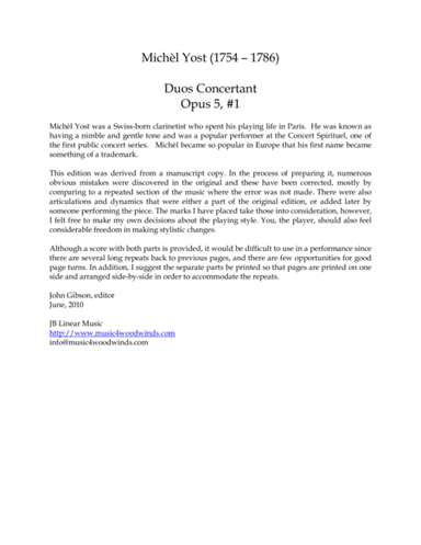 Michel Yost Op5 #1 for flute and clarinet (arr. John Gibson)