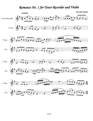 Romance No. 1 for Tenor Recorder and Violin