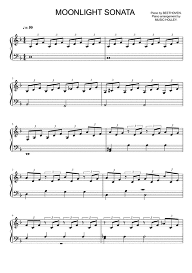 Beethoven - Moonlight Sonata (in Dm, easy piano sheet) (arr. Music-holley)