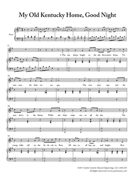 My Old Kentucky Home, Good Night! for Solo Voice and Mixed Chorus (arr. Ayotte Custom Musical Engravings)