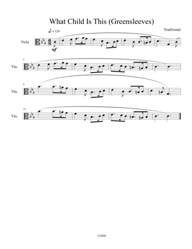 What Child Is This (Greensleeves) for solo viola (arr. B C Dockery)