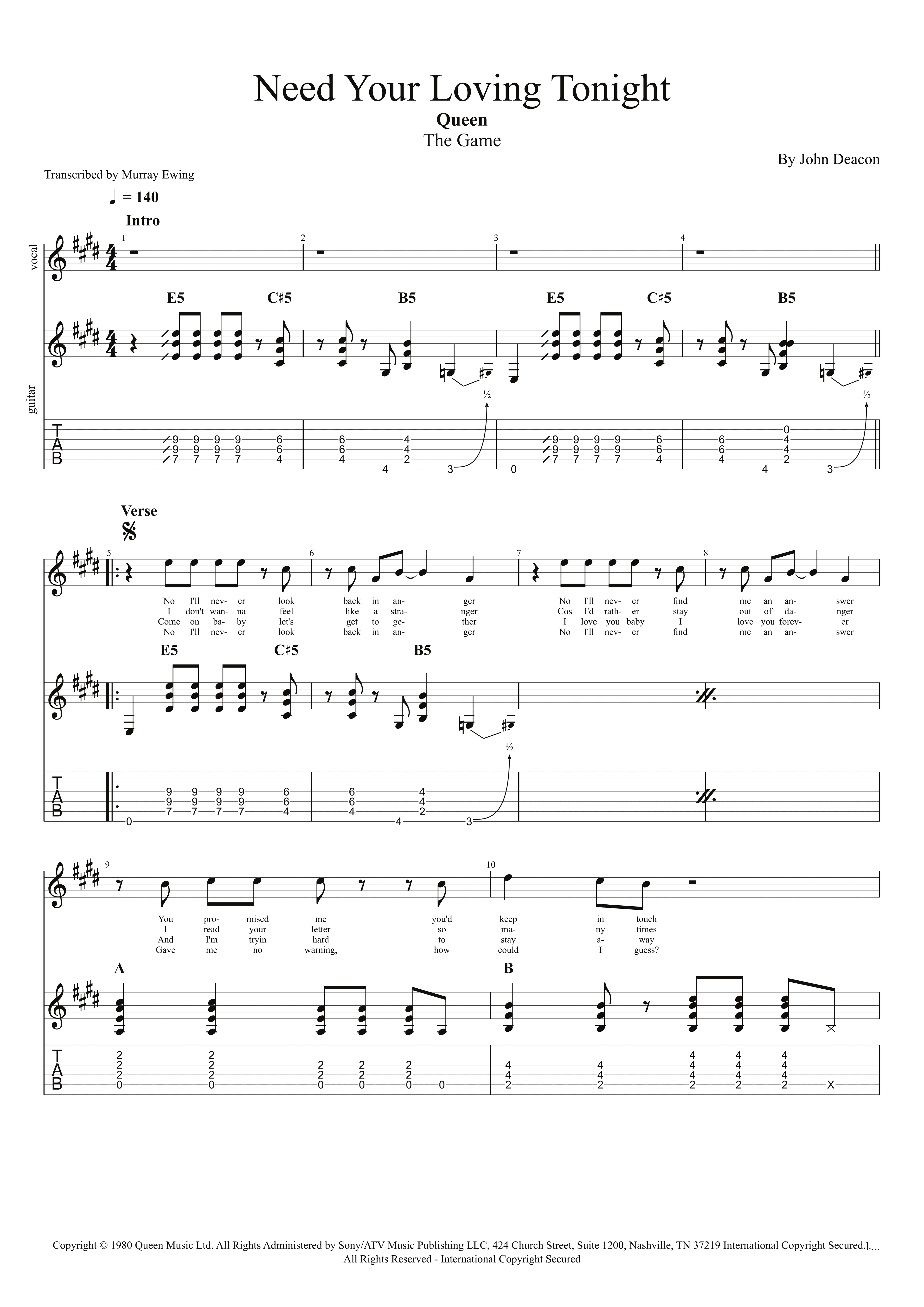 Need Your Loving Tonight (arr. Murray Ewing)