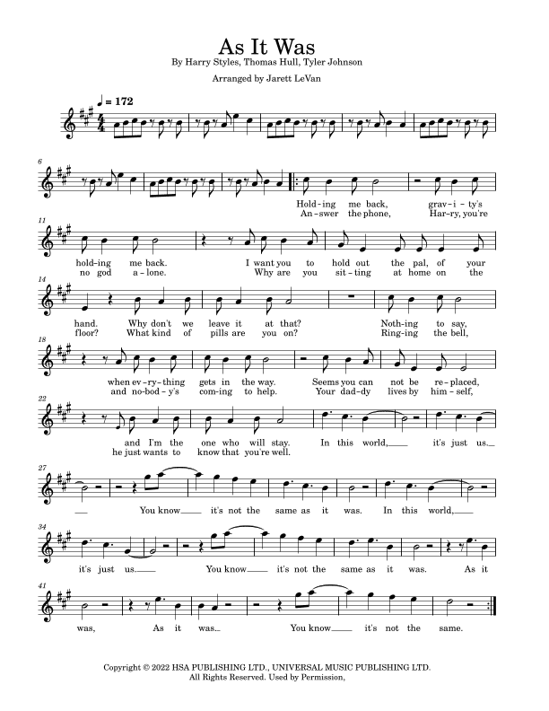 As It Was (arr. Jarett LeVan)