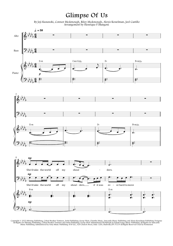 Glimpse Of Us (arr. Henrique F Mangoni)