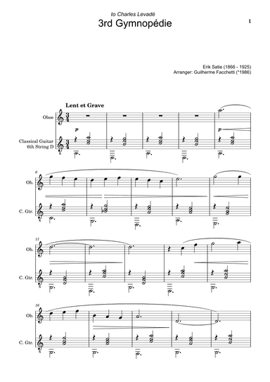 Erik Satie - 3rd Gymnopédie. Arrangement for Oboe and Classical Guitar (arr. Guilherme Facchetti)