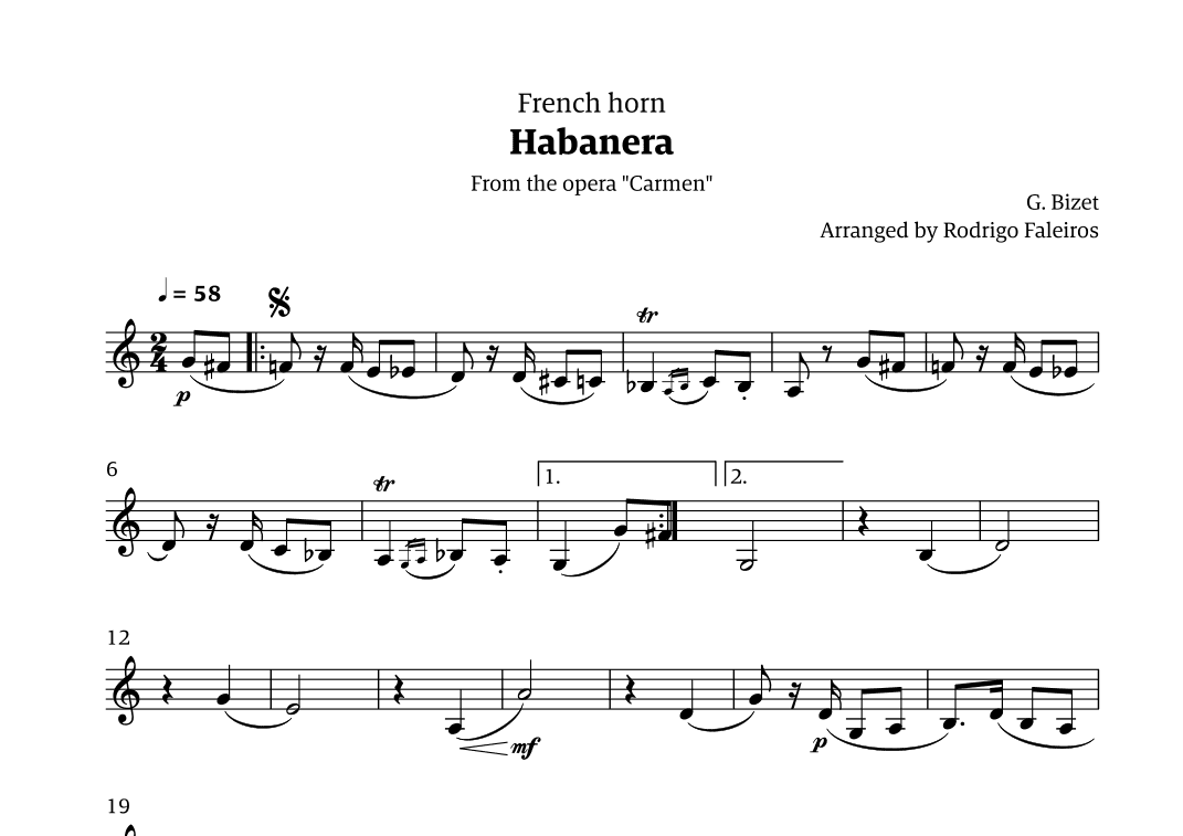 Habanera (for solo french horn) (arr. Rodrigo Faleiros)