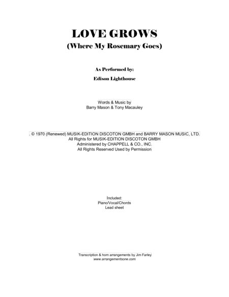 Love Grows (where My Rosemary Goes) (arr. Jim Farley www.arrangementsone.com)