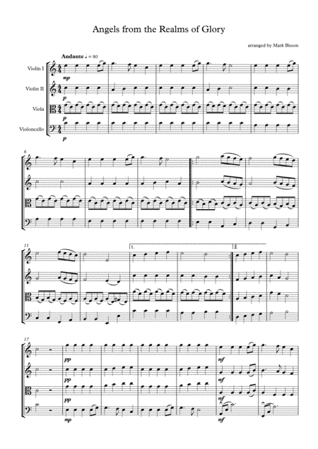 Angels From The Realms Of Glory (String Quartet) (arr. Mark Bisson)