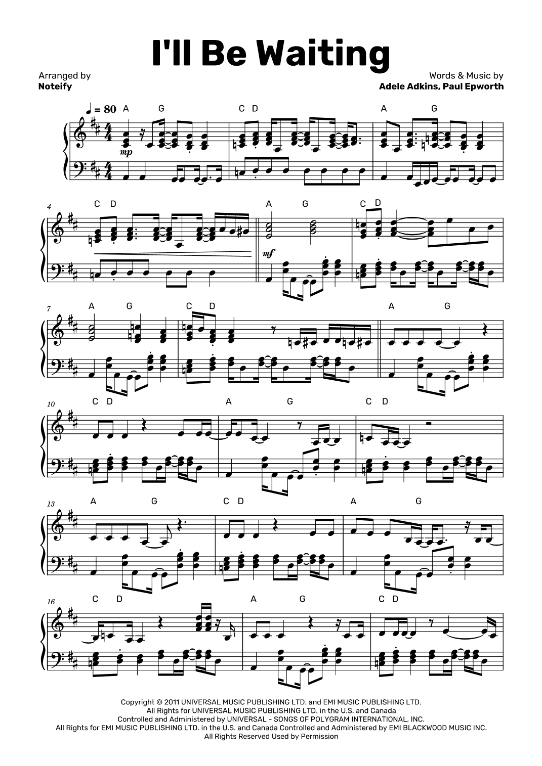 I'll Be Waiting (arr. Noteify)