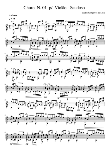 Choro Nº 01 em C para Violão. Choro Nº 01 em C for Guitar.