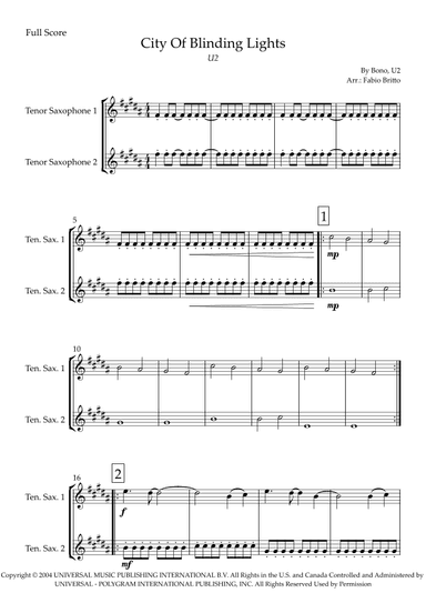 City Of Blinding Lights (arr. Fabio Britto)