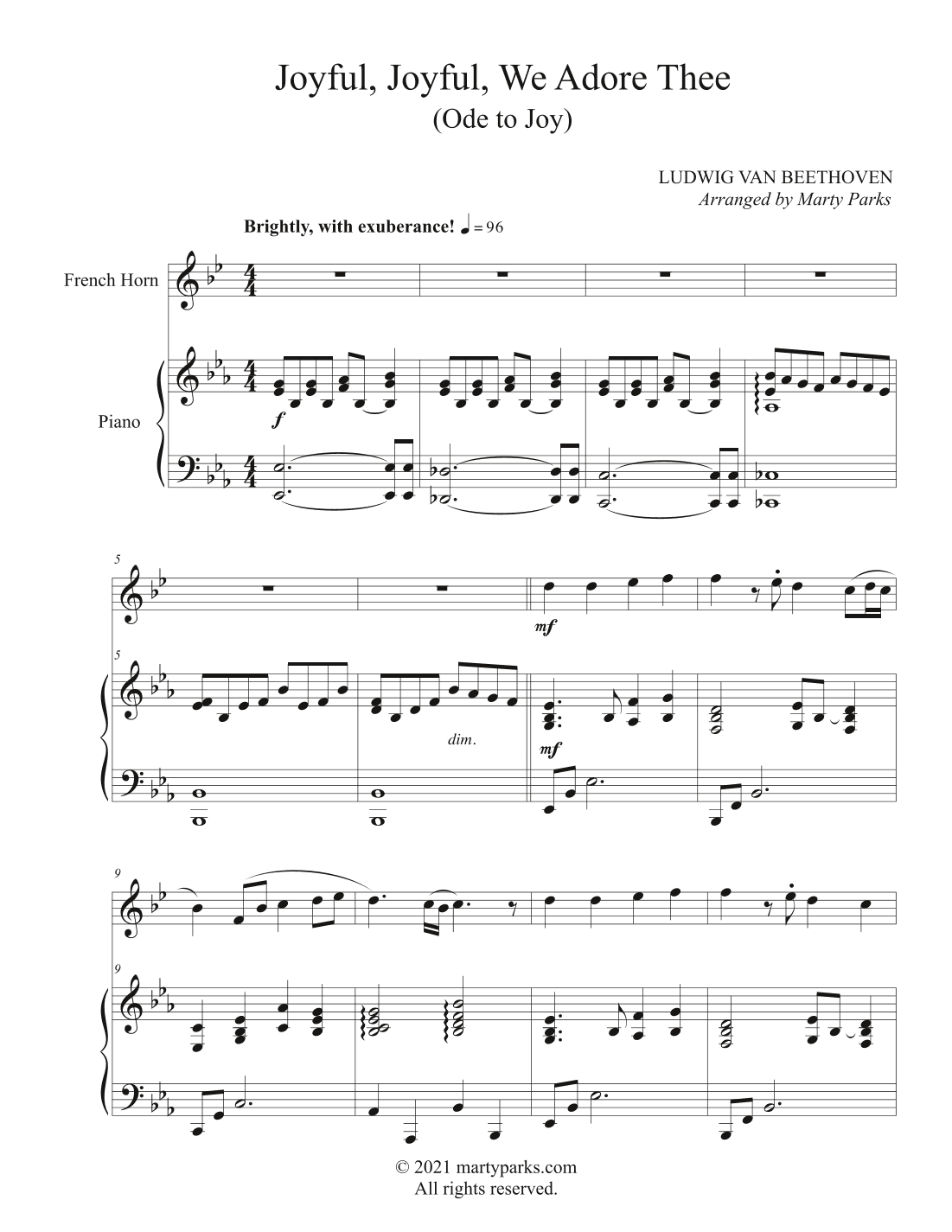 Joyful, Joyful, We Adore Thee (French Horn - Piano) (arr. Marty Parks)