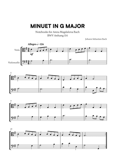 Minuet in G Major (BWV Anh. 114) (for Viola and Cello) (arr. Cadenza Editions)