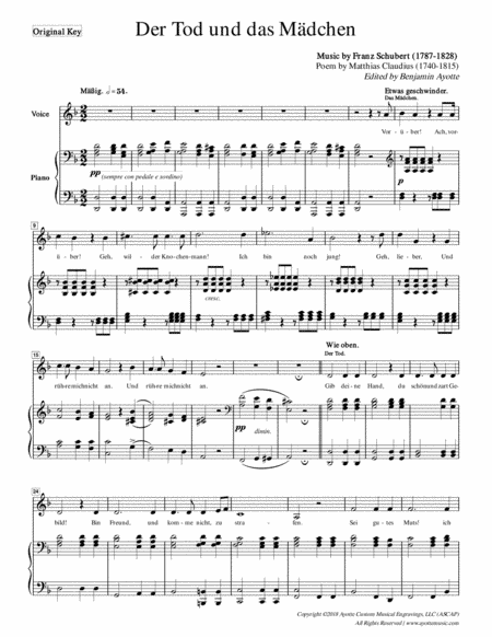 Schubert - Der Tod und das Madchen - Low Voice in D minor (arr. Benjamin Ayotte)
