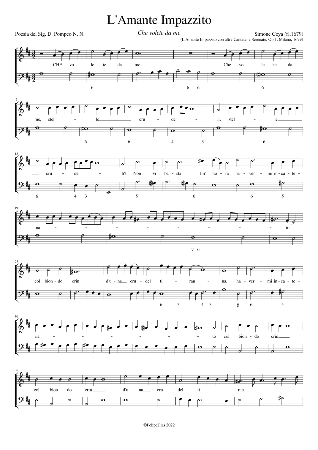 L'Amante Impazzito (arr. Early Music Scores)