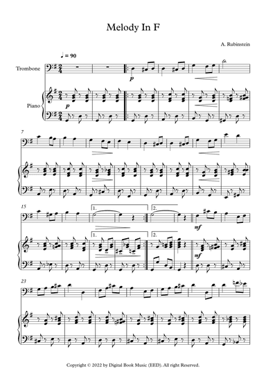 Melody In F - Anton Rubinstein (Trombone + Piano) (arr. Digital Book Music)