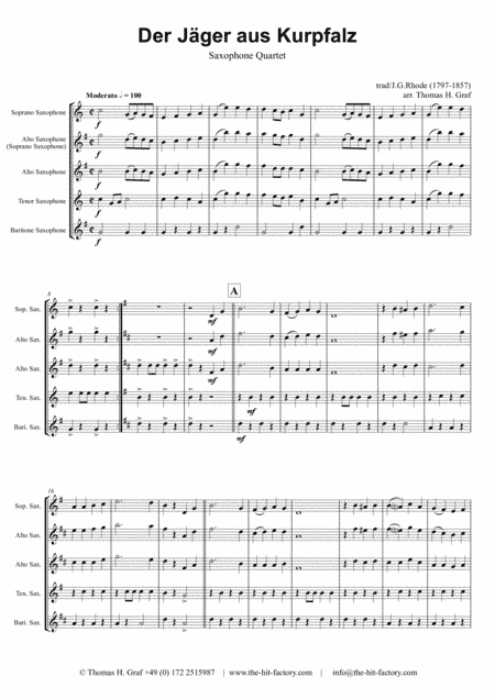 Der Jäger aus Kurpfalz - German March/Octoberfest - Saxophone Quartet (arr. Thomas H. Graf)