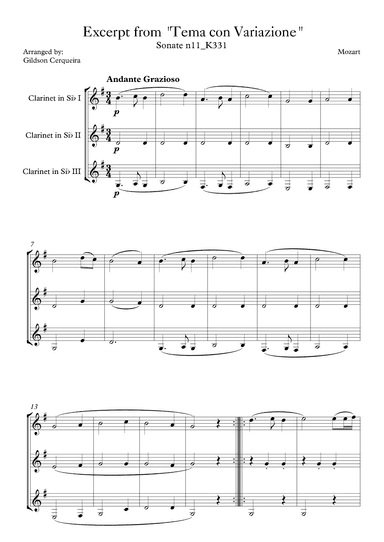 Excerpt from sonate k331 - "Tema con Variazione" (arr. Gildson Cerqueira)
