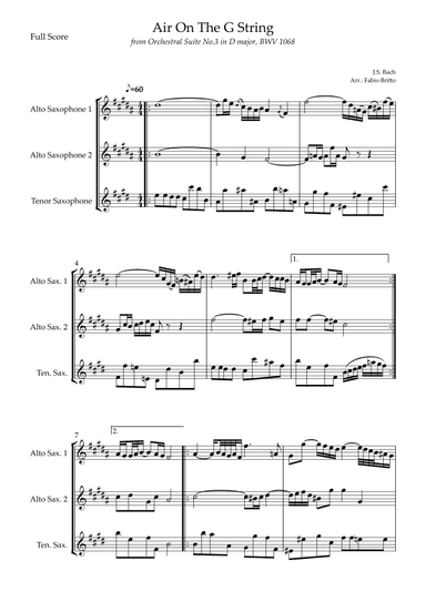 Air On The G String (J.S. Bach) for Saxophone Trio (arr. Fabio Britto)