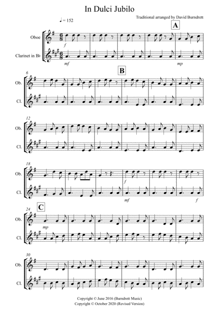 In Dulci Jubilo for Oboe and Clarinet in Bb Duet (arr. David Burndrett)