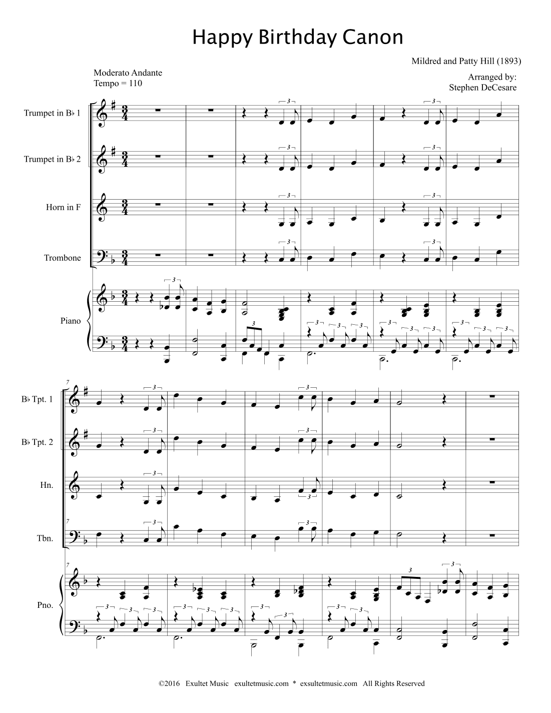 Happy Birthday Canon (Brass Quartet and Piano) (arr. Stephen DeCesare)