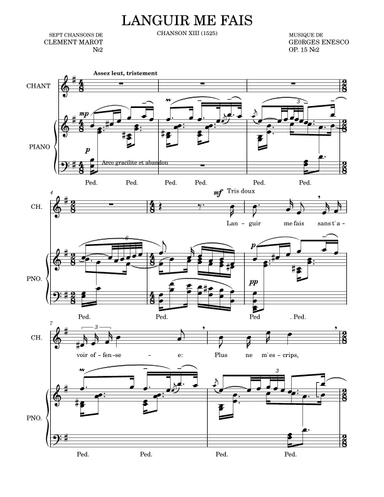 Languir Me Fais e moll (E minor) Georges Enesco (Enescu) sept chansons de Clement Marot (arr. Georges Enesco)