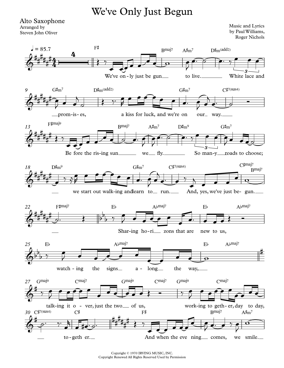We've Only Just Begun (arr. Steven John Oliver)