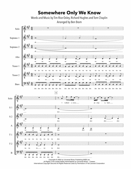 Somewhere Only We Know (arr. Ben Bram)
