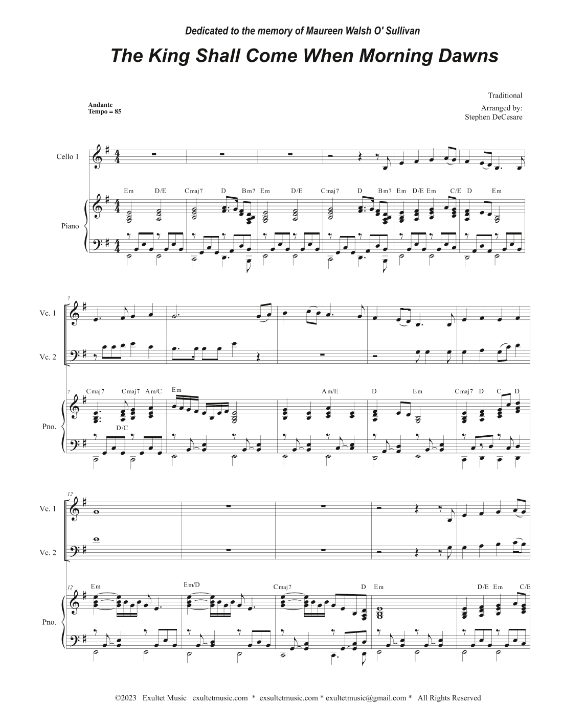 The King Shall Come When Morning Dawns (Cello Duet - Alternate) (arr. Stephen DeCesare)