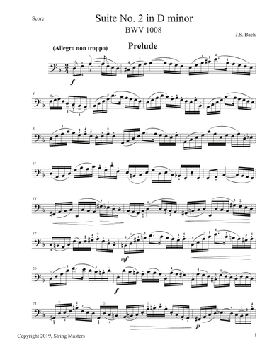Bach, 6 Cello Suites, BMV 1008 (arr. String Masters)