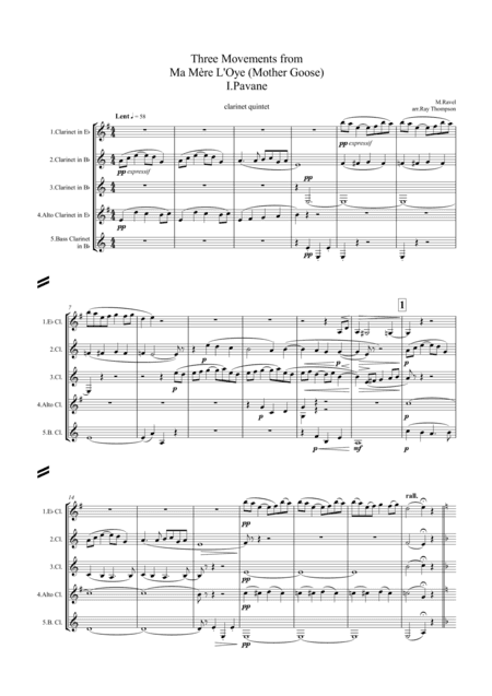 Ravel: Three Movements from Ma Mère L’Oye (Mother Goose) - clarinet quintet (arr. Ray Thompson)