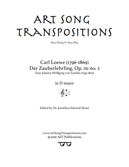 LOEWE: Der Zauberlehrling, Op. 20 no. 3 (transposed to D major) (arr. ArtSongTranspositions.com)