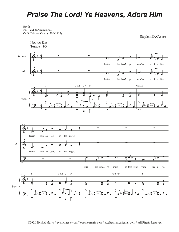 Praise The Lord! Ye Heavens, Adore Him (Vocal Trio - (SAB)