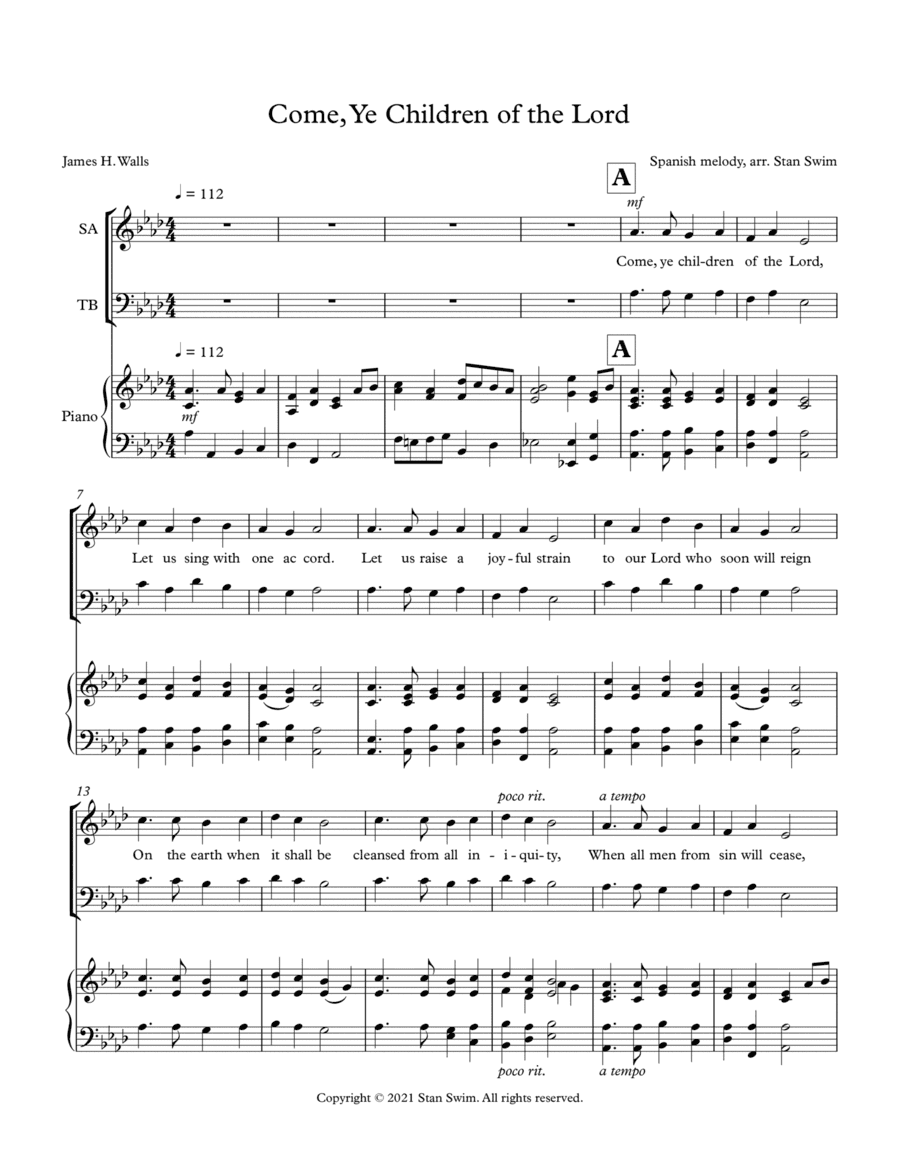 Come, Ye Children of the Lord (SATB w/ piano) (arr. Stan Swim)