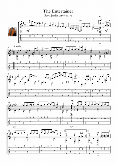 The Entertainer Guitar ragtime fingerstyle (arr. PianoSheetNow)