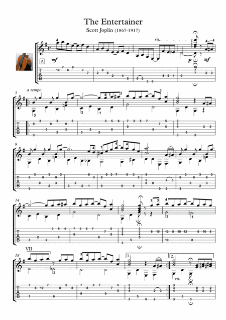 The Entertainer Guitar ragtime fingerstyle (arr. PianoSheetNow)