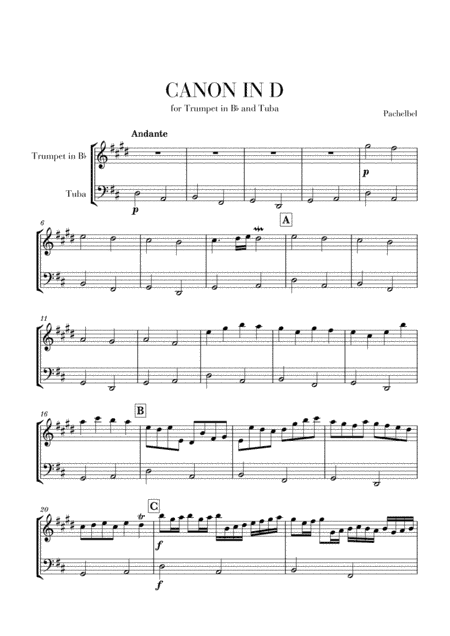 Canon in D for Trumpet in Bb and Tuba (arr. Cadenza Editions)