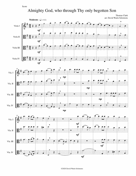 Almighty God, who through thy only begotten Son (Easter motet) for 4 violas (arr. David Warin Solomons)