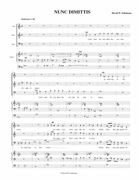 Nunc Dimittis for men's voices (ATB) and organ