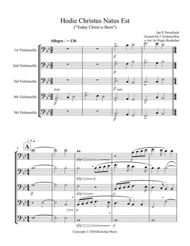 Hodie Christus Natus Est (Violoncello Quintet) (arr. Regis Bookshar)