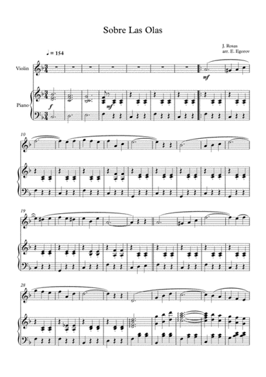 Sobre Las Olas (Over The Waves), Juventino Rosas, For Violin & Piano (arr. Eugene Egorov)