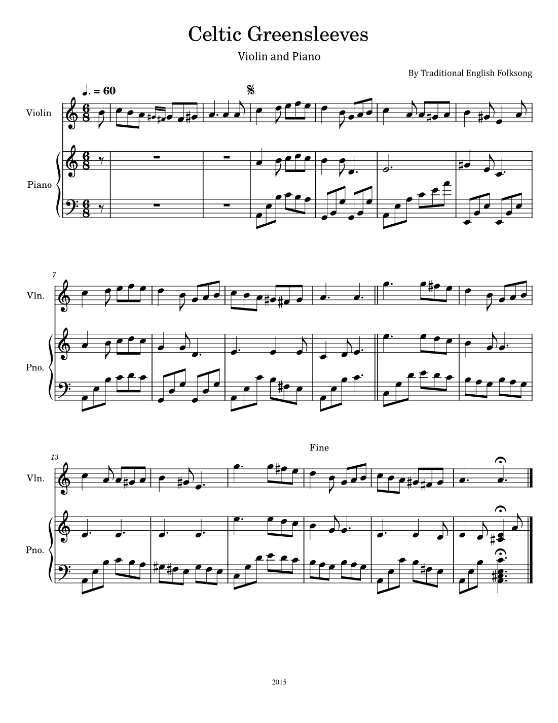Celtic Greensleeves - For Violin and Piano (arr. poon)