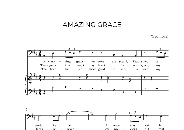 AMAZING GRACE - for piano and baritone in D major (arr. Alex Nunes Rodrigues)