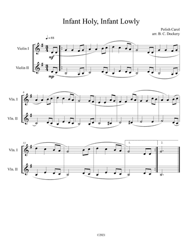 Infant Holy, Infant Lowly (Violin Duet) (arr. B. C. Dockery)