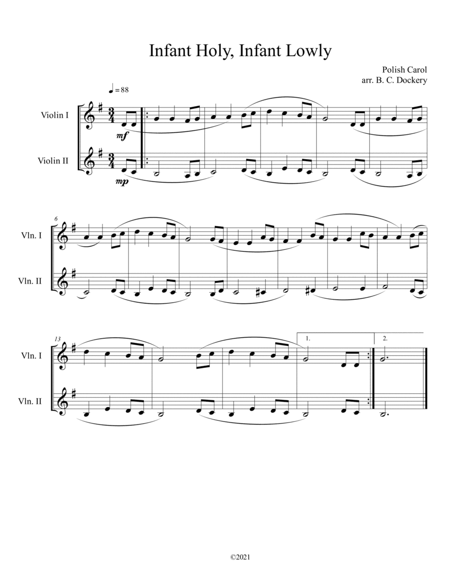 Infant Holy, Infant Lowly (Violin Duet) (arr. B. C. Dockery)