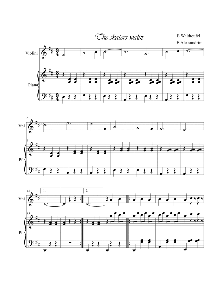 The Skaters waltz. Violin and piano (arr. Ester Alessandrini)