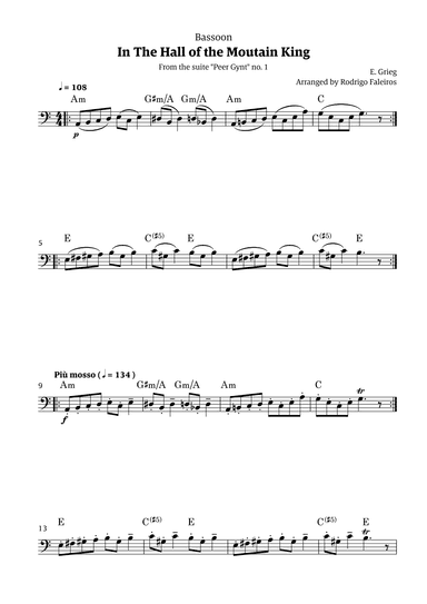 In the Hall of the Mountain King (for bassoon solo) (arr. Rodrigo Faleiros)