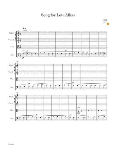 Song for Low Allers. An original work for String Quartet